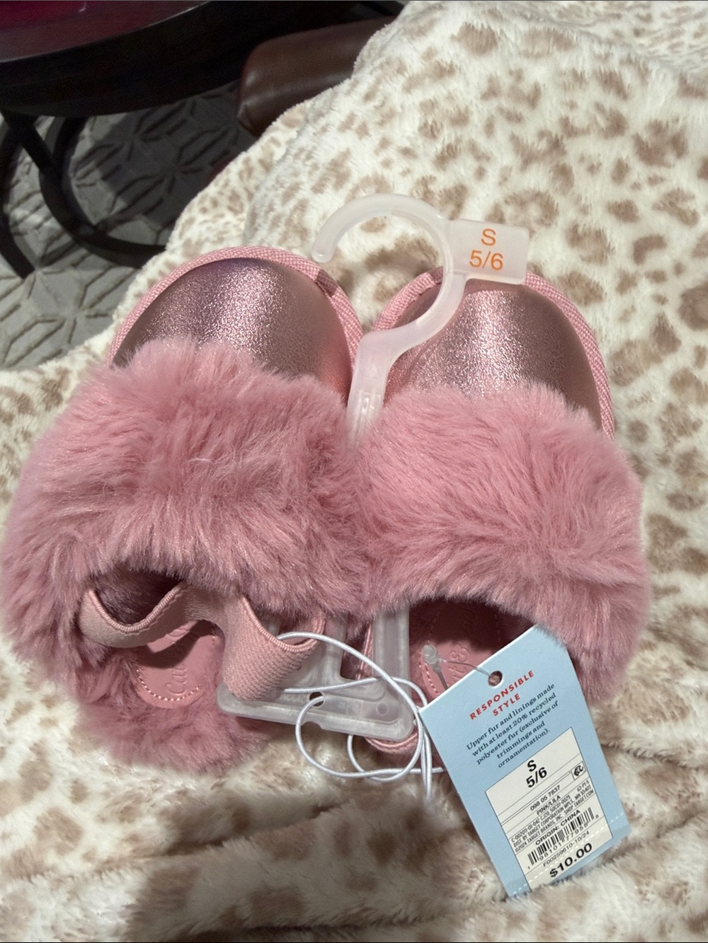 Cat & Jack Pink Faux-Fur Glitter Slip-On Slippers - Girls